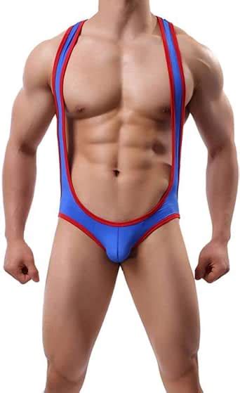 Xokimi Men S Bodysuit Jockstrap Thong Shorts Underwear Wrestling Singlet Suspender