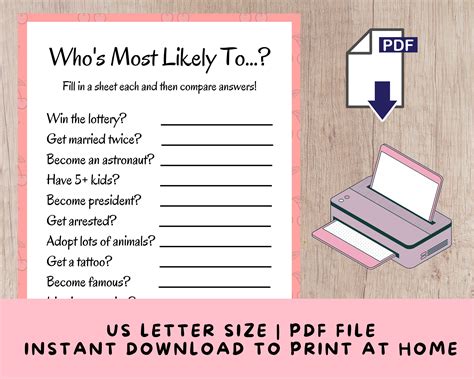 Printable Whos Most Likely To Game Sleepover Party Game Etsy