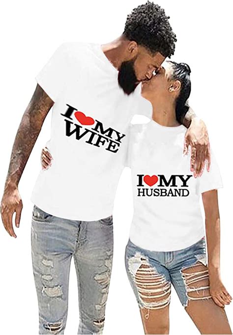 Cool Matching Couple T Shirts Valentines Day Print Short Sleeve Couple Shirts Crew Neck
