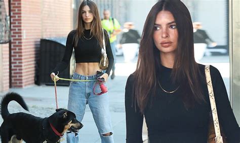 Emily Ratajkowski Flashes Her Abs In A Black Crop Top While She Takes