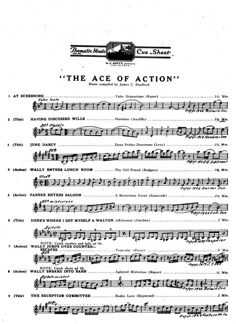 Thematic music cue sheets, 1928 series: Silent Movie Night: How to fit the Music to the Film - Cue ...