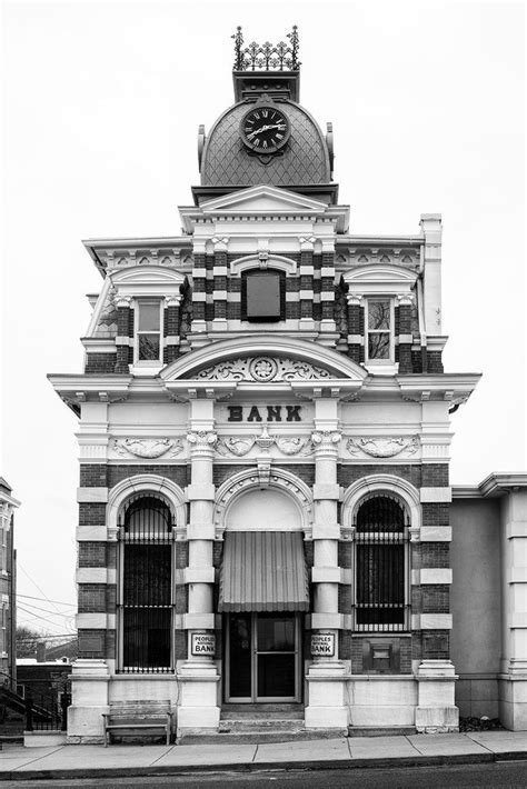 Historic Bank Building In Illinois Black And White Photograph Banks