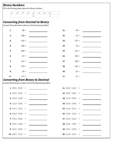 Binary Conversions Workbook With Answers Teaching Resources