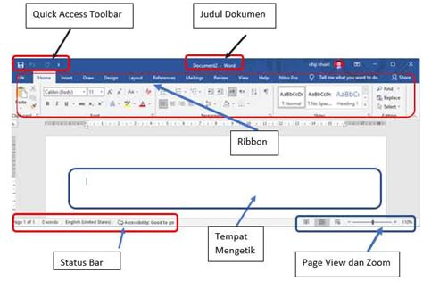 Memahami tampilan MS Word 2019 dan fungsi bagian-bagiannya