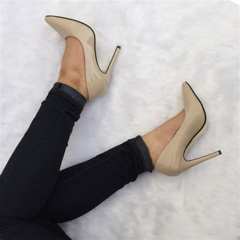 Nude Faux Patent Leather Pointed Toe Classic Pumps Cicihot Heel Shoes
