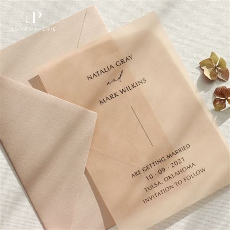 Nude Translucent Vellum Save The Date Modern Wedding Stationery By