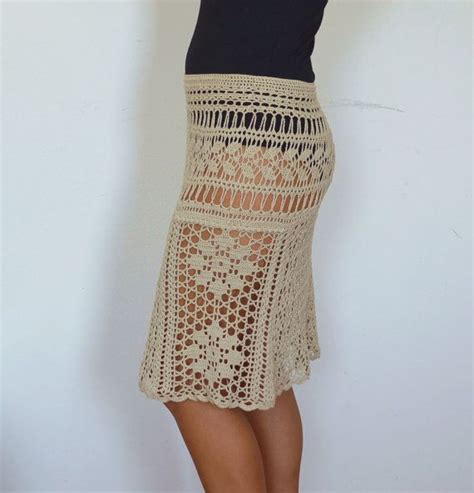 Beige Skirt Cotton Crochet Skirt Lace Summer Skirts Bohemian Skirt