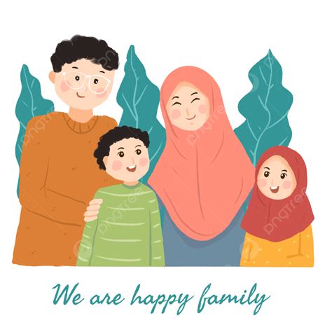 Ilustrasi Keluarga Muslim Yang Digambar Tangan Yang Lucu Ilustrasi