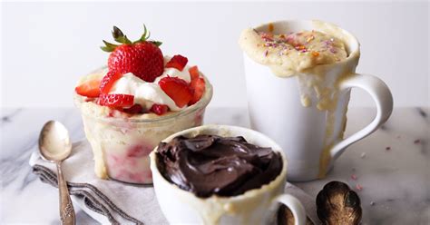 Combine a few simple pantry staples in a mug, pop it in the microwave and then enjoy! Healthier Vanilla Mug Cakes Three Ways - Wife Mama Foodie