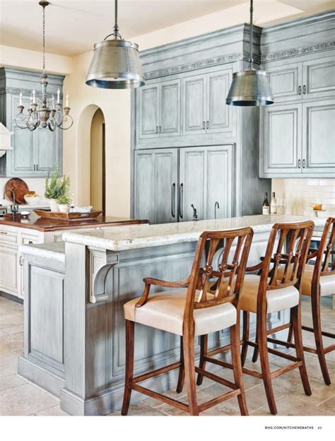 Change the look of a kitchen, and save money, by simply altering the color of cabinets. French Country Kitchen in Blue Color Scheme - Interiors By ...