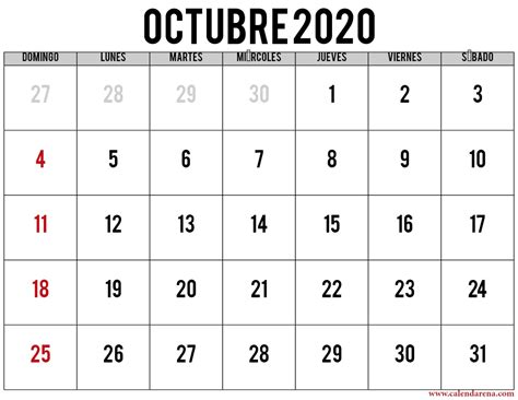 Calendario 2020 Octubre Descárgalo Gratis Calendarena