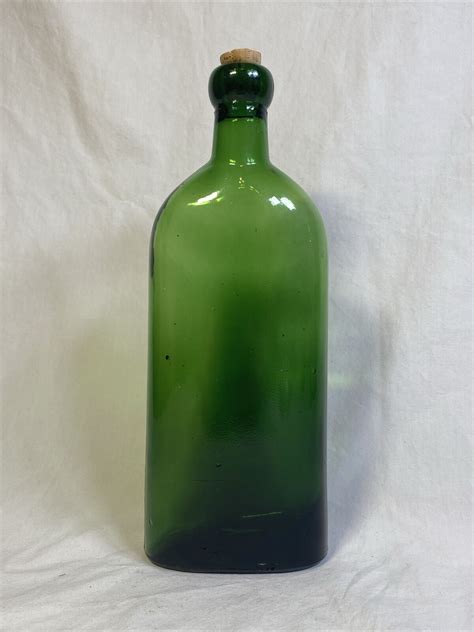 vintage green wine bottle art glass 10” tall emerald decanter w cork ebay