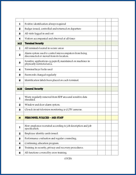 Record the location of the damage and a description of the issues on a detailed. Free Printable IT Security Audit Checklist Template ...