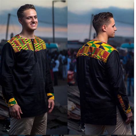 Kente Black Cotton Men S Long Sleeve Shirt Men S African Clothing Men