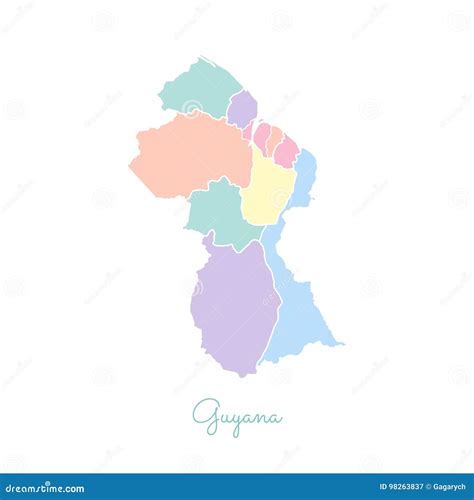 Guyana Region Map Colorful With White Outline Cartoon Vector