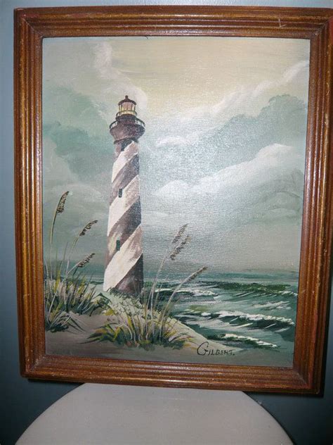 Vintage Oil Painting Lighthouse By The Sea Signed Serene Lovely