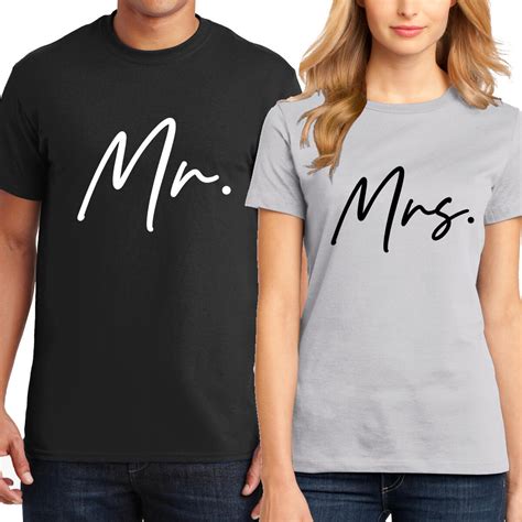 Custom Printed Mr And Mrs T Shirt Set Personalized Brides