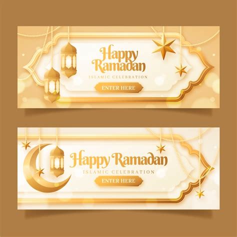 Free Vector Gradient Ramadan Horizontal Banners Pack