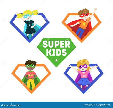 Super Kids Banner Cute Little Boys And Girls In Superhero Costumes And