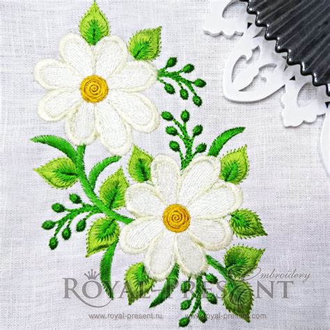 Daisies Machine Embroidery Pattern Royal Present Embroidery