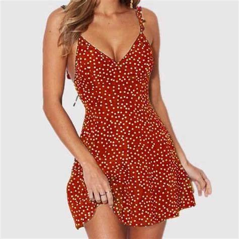 Summer Sexy Polka Dot Print Dress Women S Backless Cross Ruffles V