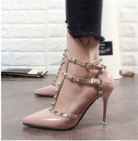 rivet high heels pointed toe fashion shoes strapy heels stiletto heels high heel pumps pump