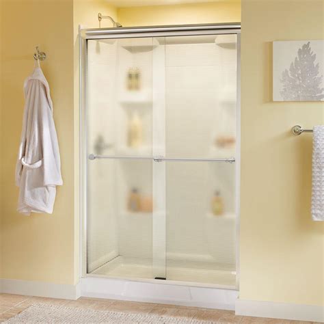 delta silverton 48 in x 70 in semi frameless sliding shower door in chrome with droplet glass