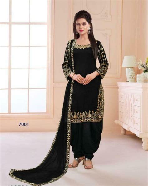 Women Pakistani Salwar Kameez Designer Dupatta Embroidered Black