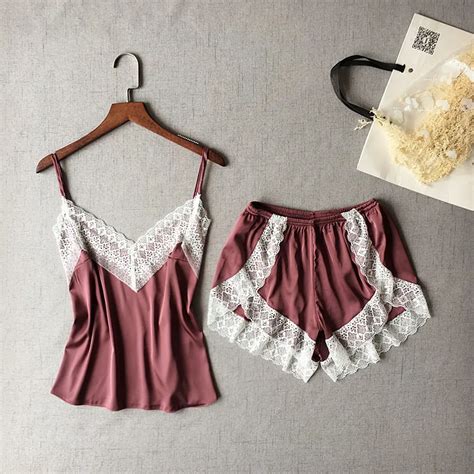 Lisacmvpnel Sexy Patchwork Lace Women Shorts Pajama Set Breathable Spaghetti Strap Female