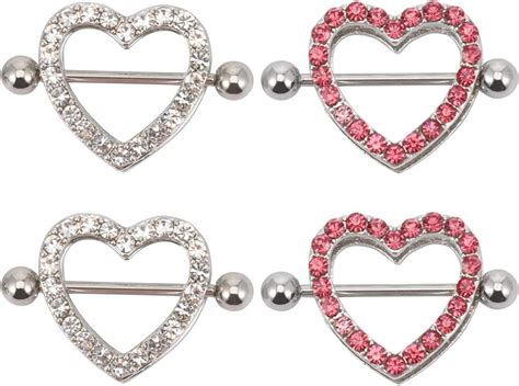 Exceart 4pcs Nipple Ring Rhinestone Alloy Heart Shape Screw Nipple Tongue Shield Ring Chest