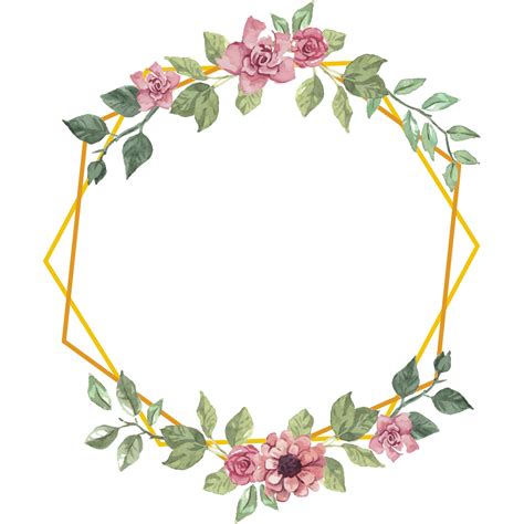 geometric frame gold flowers floral bouquet shape roses... png image