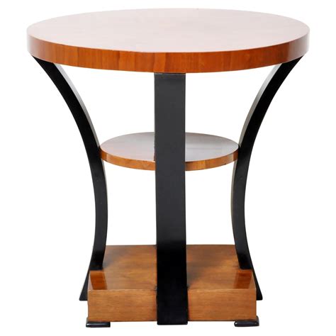 Art Deco Side Table In Walnut And Ribbed Metal At 1stdibs