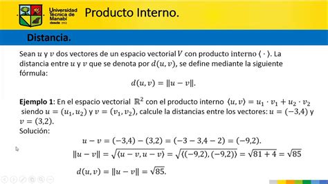 Algebra Lineal Unidad 5 Producto Interno Distancia Y Ortogonalidad