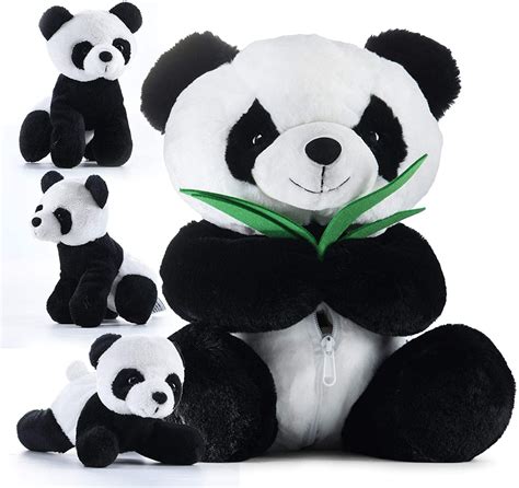 Prextex 13 Plush Panda Bear Zippered Carrier And 3 Cubs Plushies Soft