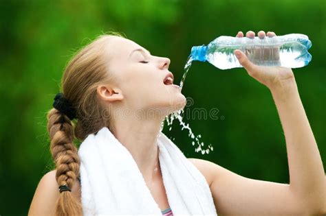Woman Drinking Water After Exercise Stock Image Image Of Flow