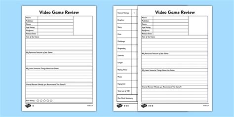 Video Game Review Templates Differentiated