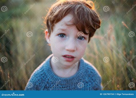 Kid Portrait Sad Concentrated Baby Deep Blue Beautiful Eyes Children