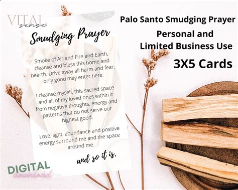 Palo Santo Smudging Printable Prayer Cards Holy Wood Smudge Wand