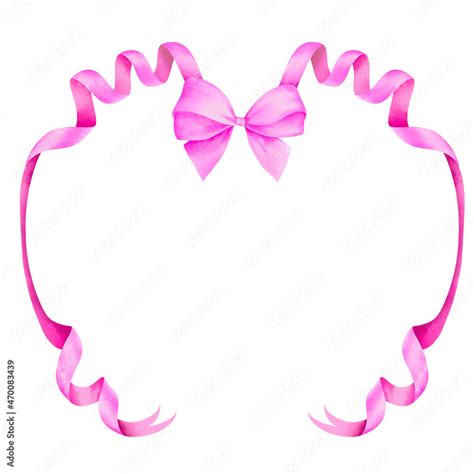 Watercolor Of Pink Ribbon Border Frame With Clipping Path Happy Birth