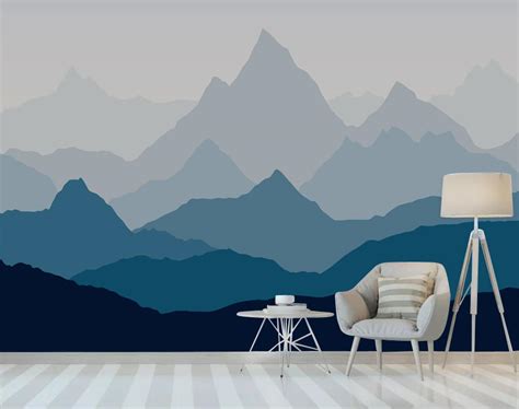 Ombre Mountains Mural Removable Wallpaper Misty Mountains In Etsy