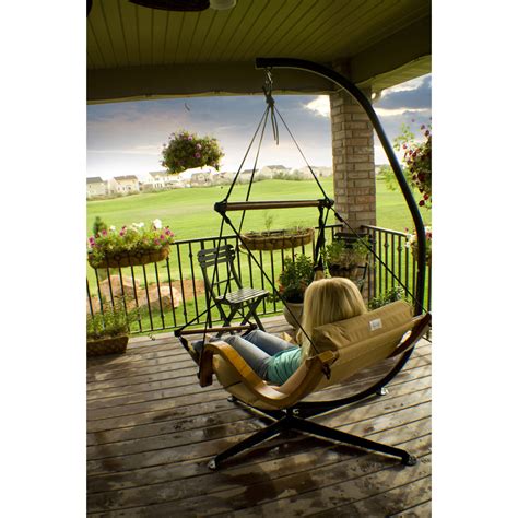 Drill the two spots with a drill bit and insert eye bolts making sure it is tight enough to withstand your weight. Hammaka Suelo Stand - Hammock Chairs & Swings at Hayneedle