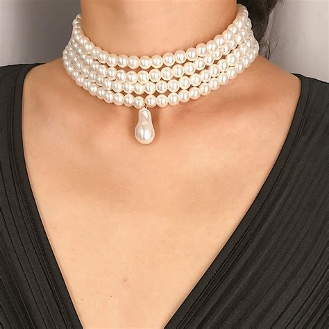 Besufy Besufy Women Necklaceelegant Multicolor Layer Faux Pearl