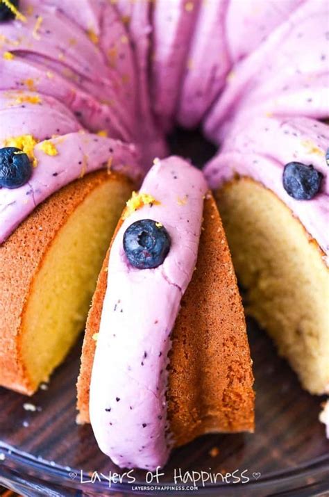 After the cake comes out of the oven, let it cool in the pan for about 10 minutes. Lemon Velvet Bundt Cake with Blueberry Cream Cheese ...
