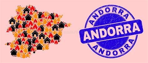 Andorra Map Composition Of Fire And Buildings And Grunge Andorra Stamp