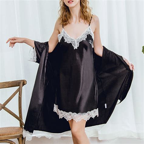 Sexy Black Silk Nightgown With Robe Stunning