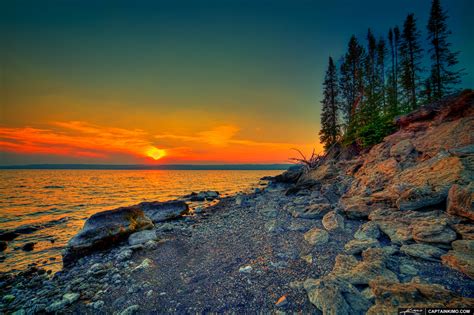 Yellowstone Lake During Sunset At Yellowstone National Park Hdr