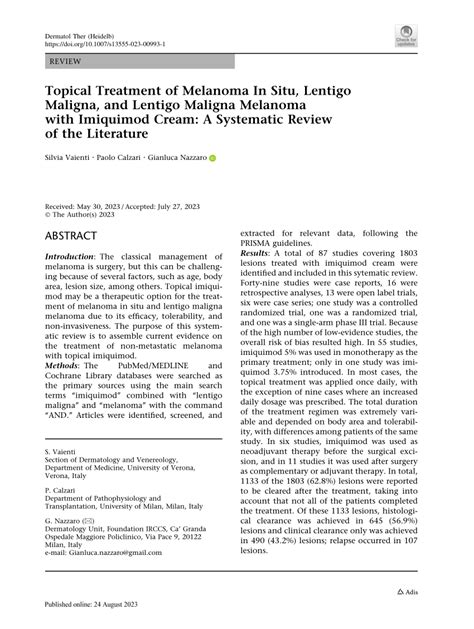 Pdf Topical Treatment Of Melanoma In Situ Lentigo Maligna And
