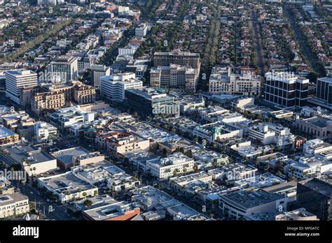 Aerial View The Downtown Beverly Hills Business District Near Los