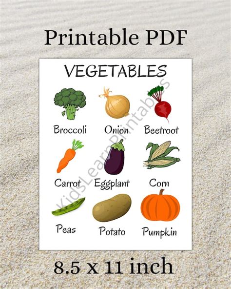 Printable Vegetables Words Chart Educational Home Learning Etsy