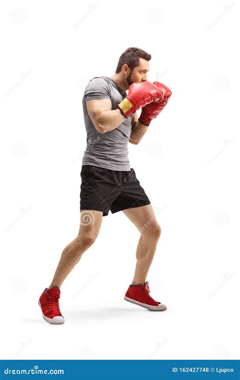 boxeador con guantes de boxeo rojos en posición de guardia foto de archivo imagen de atleta